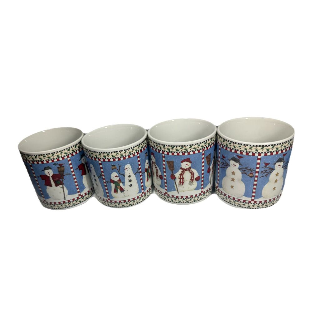 Vintage 1998 Debbie Mumm Snowman Mugs Set of 4 Sakura Original Box